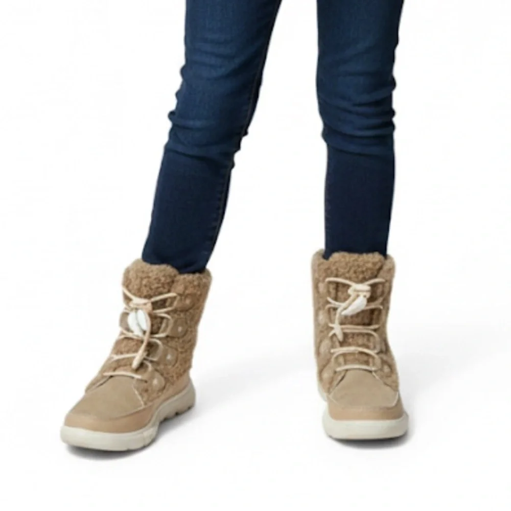 Sorel Youth Explorer Joan Cozy Tan adjustable boots size 2